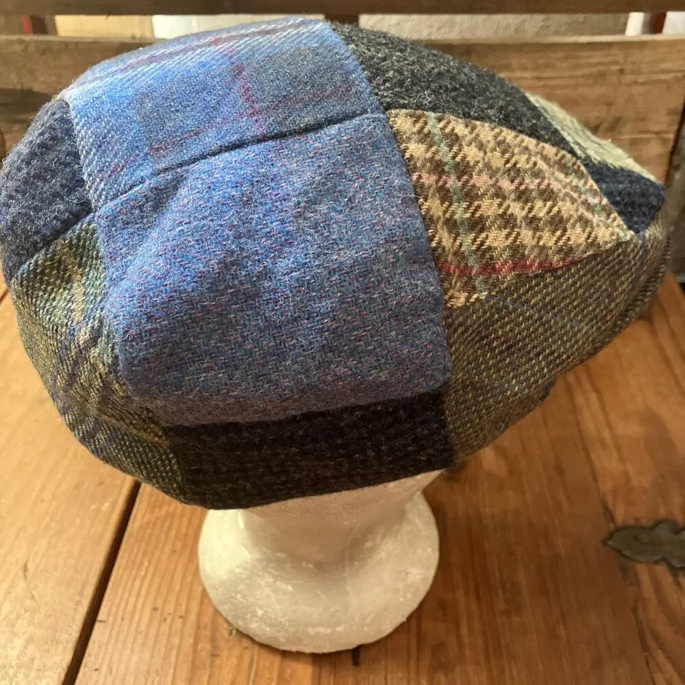 John Hanly Ireland Patchwork Newsboy Flat Cap Herringbone Mens 7 3/8 60 CM Wool